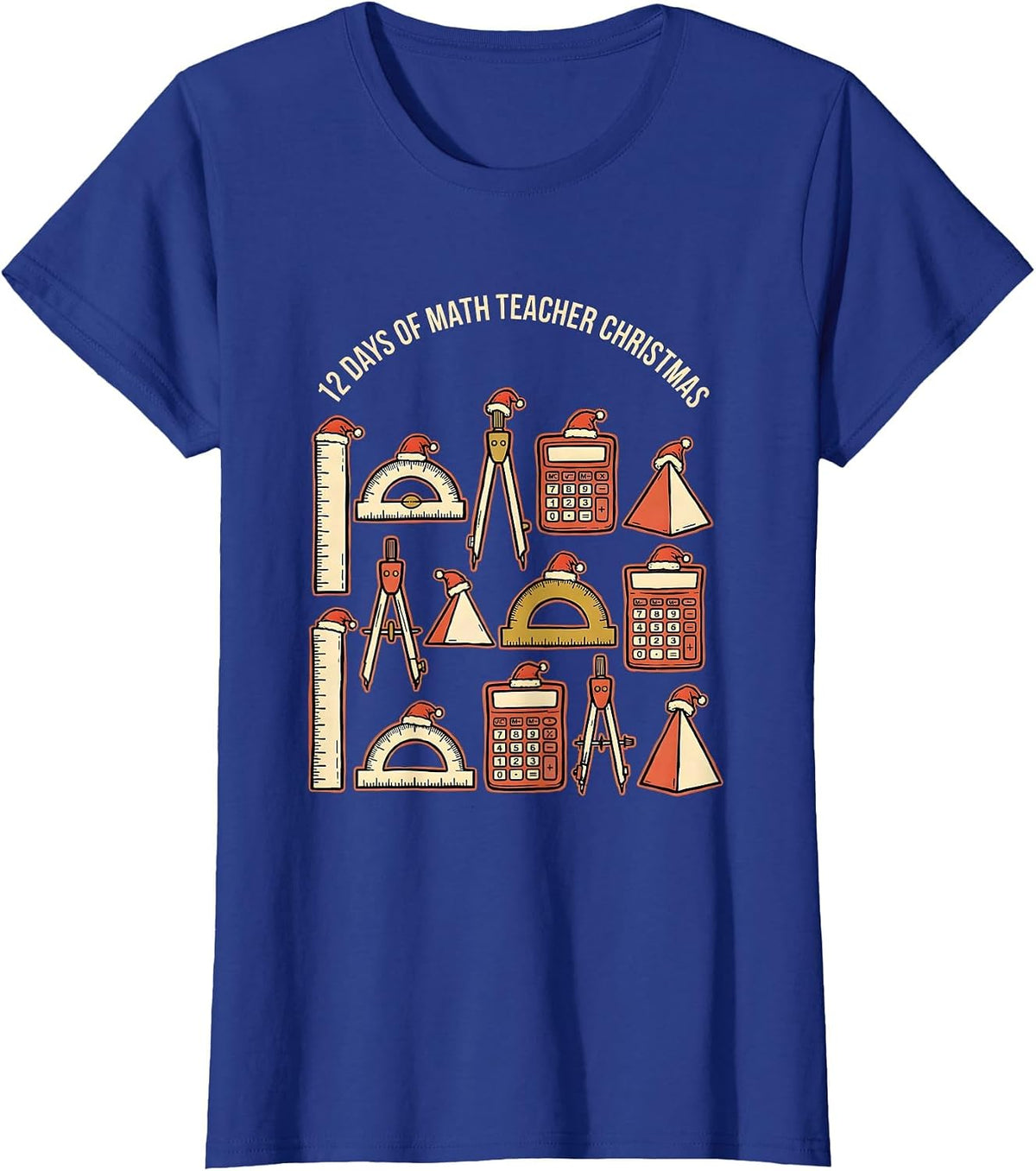 Women's 12 Days of Math Teacher Christmas Funny Math Teacher Gift T-Shirt - Royal Blue