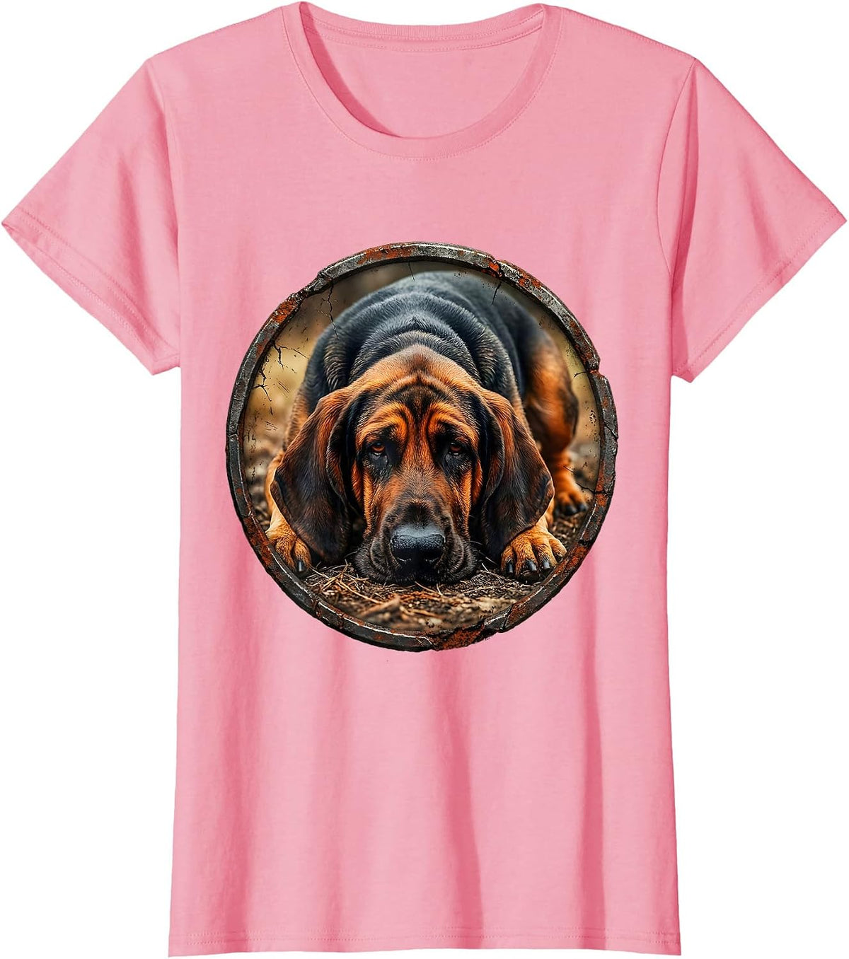 Women's Bloodhound On The Hunt Tracking Dog Graphic T-Shirt - Pink