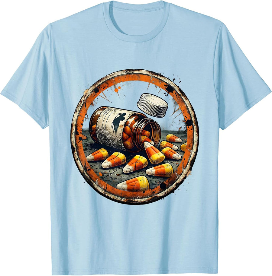 Men's Healthcare Hero Halloween Candy Corn Pills Tee T-Shirt - Baby Blue