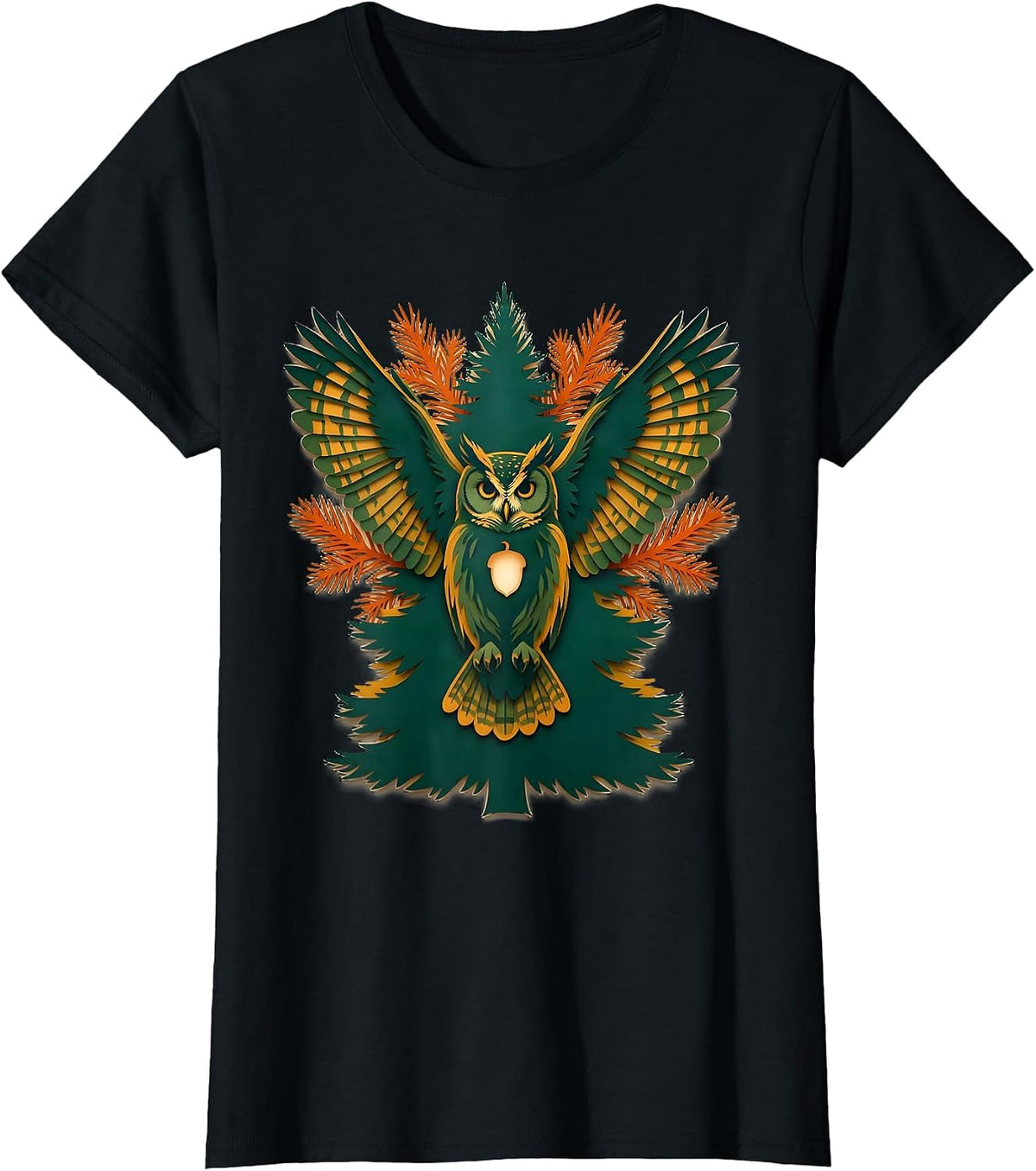 Barred Owl Hemlock Crown Forest Wildlife Nature Lover T-Shirt - Black