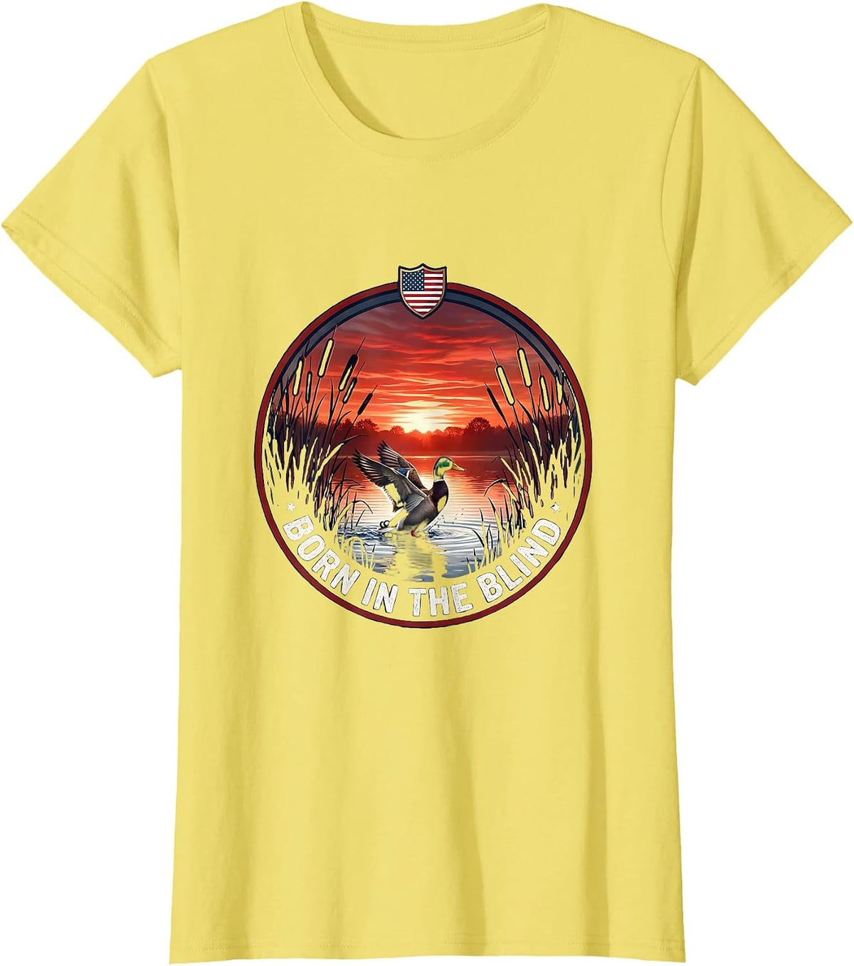 Born in the Blind Duck Camo Hunting Design T-Shirt - Lemon Yellow