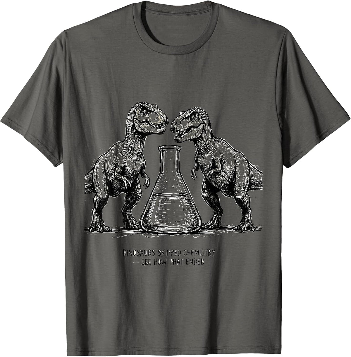 Dinosaurs Skipped Chemistry See How That Ended Teacher T-Shirt - Asphalt Grey