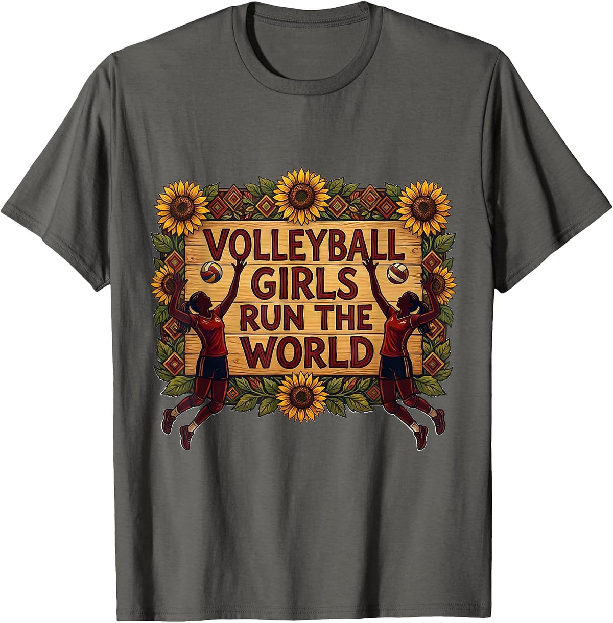 Volleyball Girls Run The World Sport Design T-Shirt - Asphalt Grey