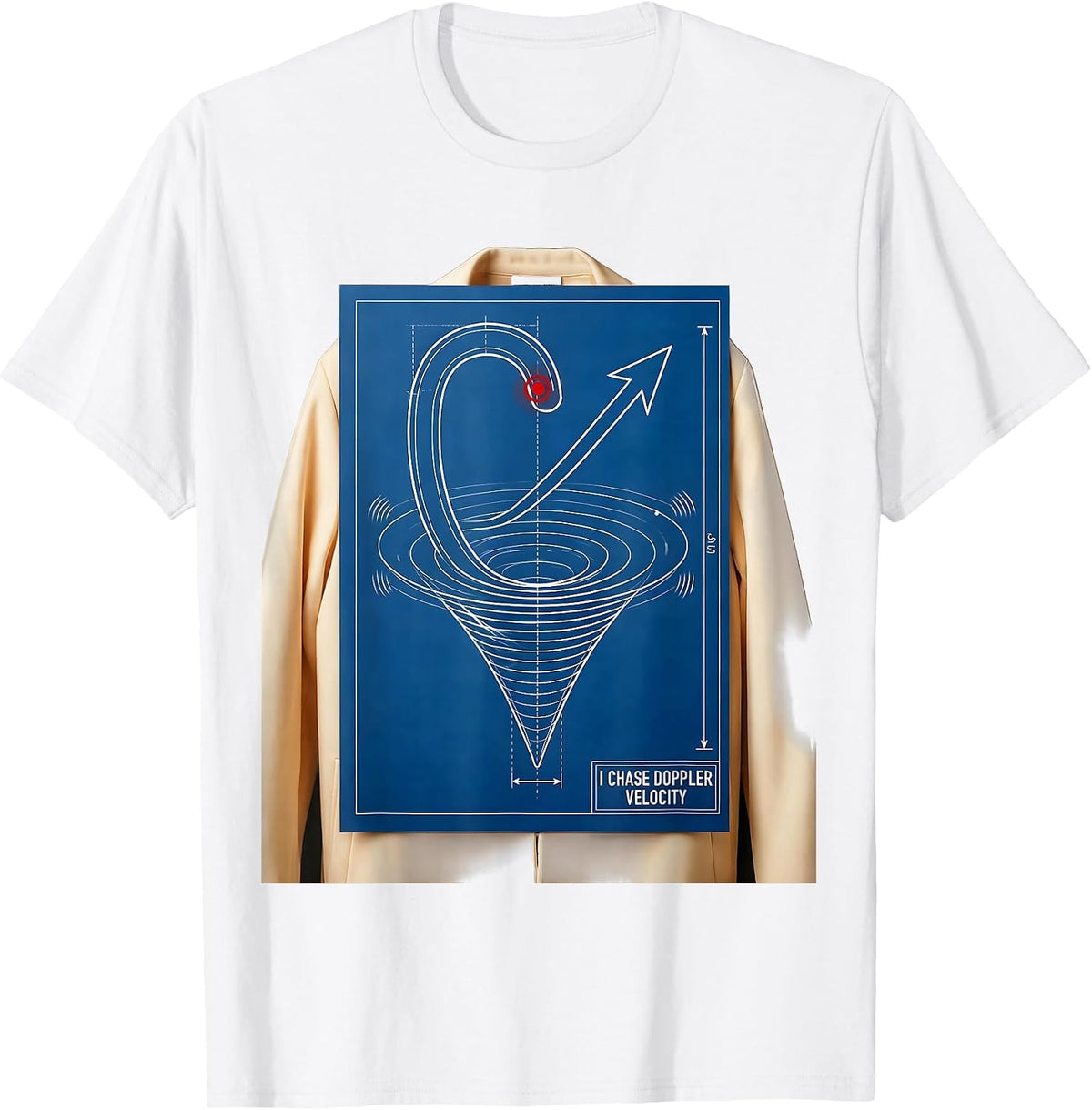 Men's I Chase Doppler Velocity Technical Blueprint Storm Chaser T-Shirt - White