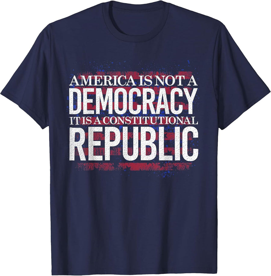 America is Not A Democracy It's A Constitutional Republic T-Shirt - Navy Blue