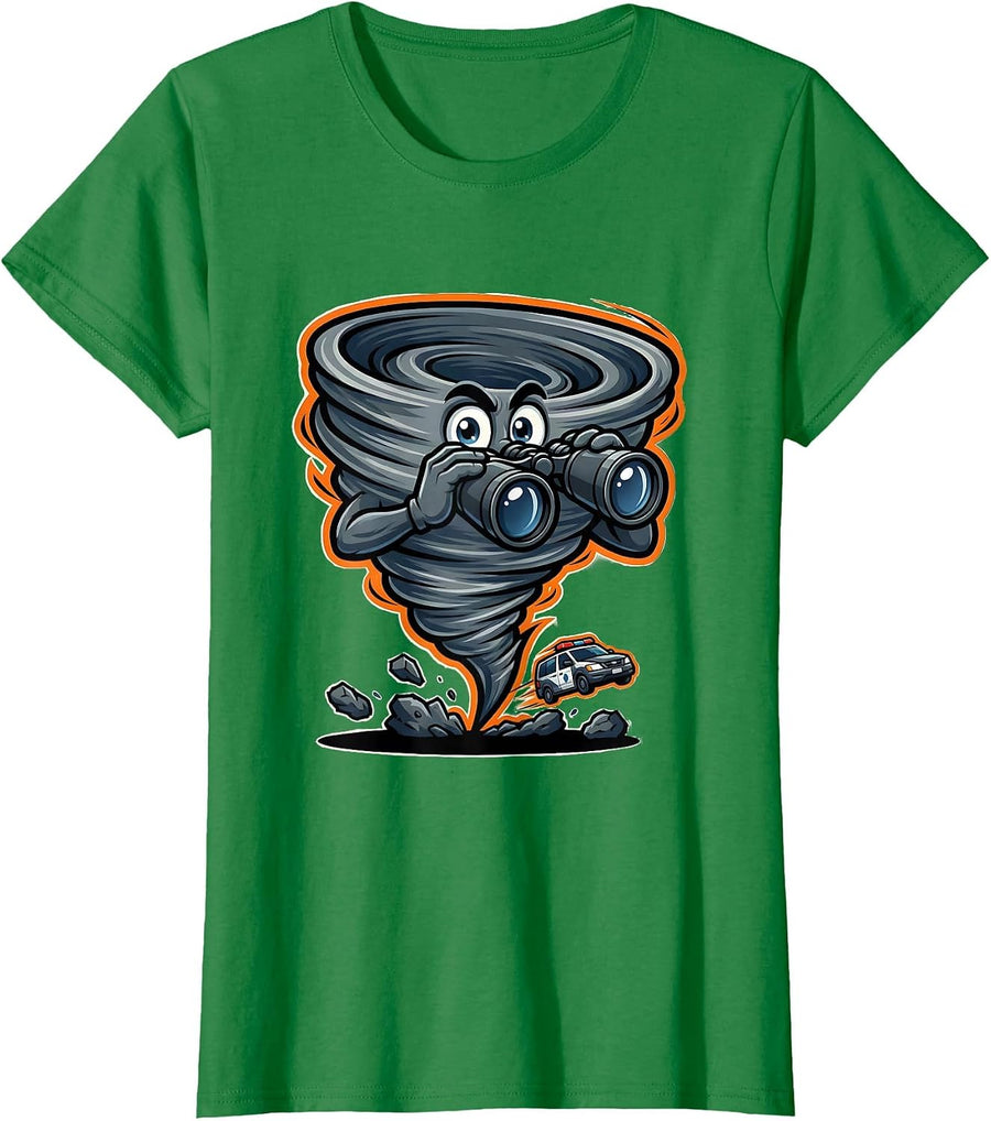 Women's Wide-Eyed Tornado Mascot Storm Chaser Meteorology Humor T-Shirt - Kelly Green