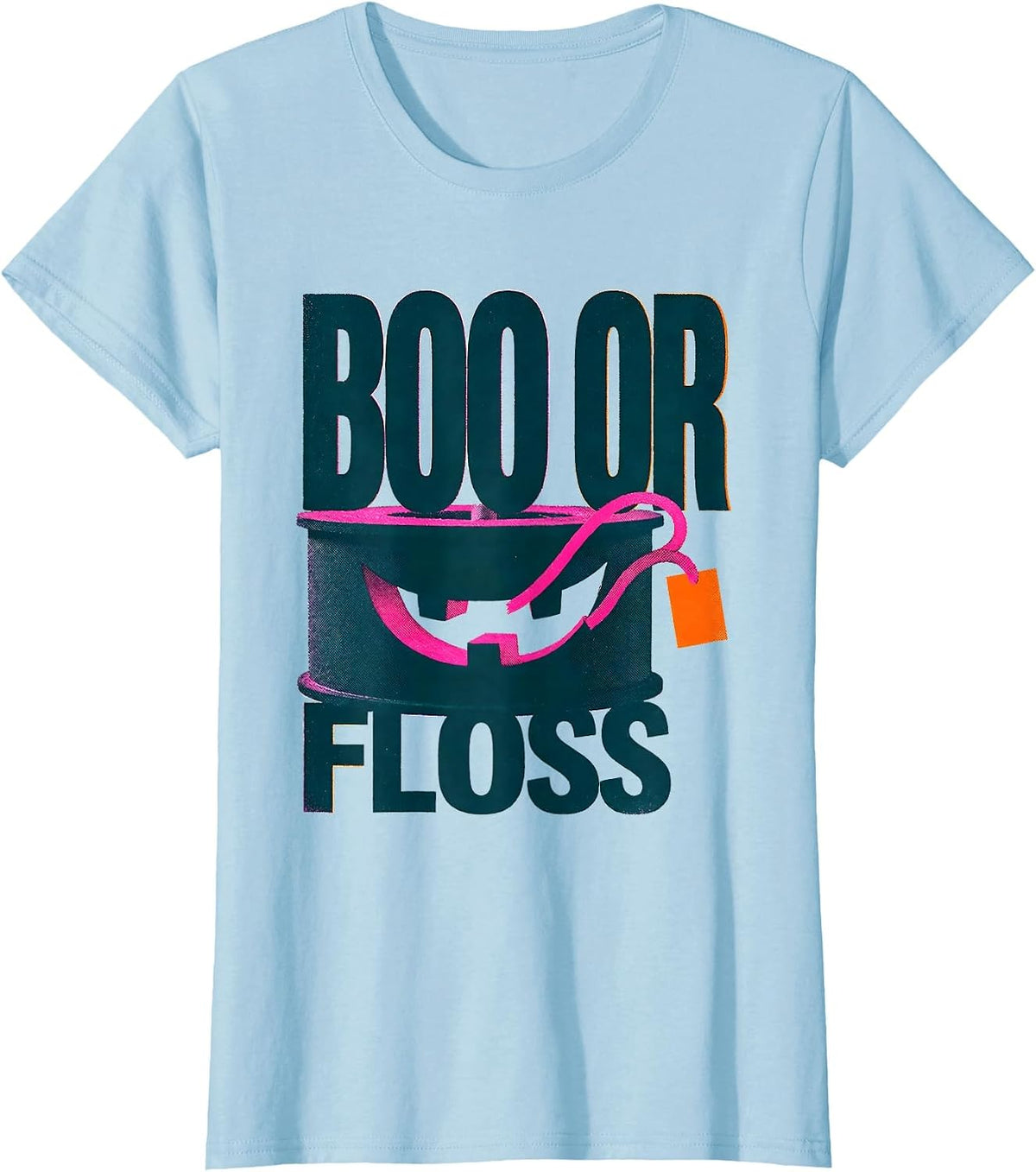 Boo Or Floss Risograph Dental Hygienist Halloween Humor T-Shirt - Baby Blue