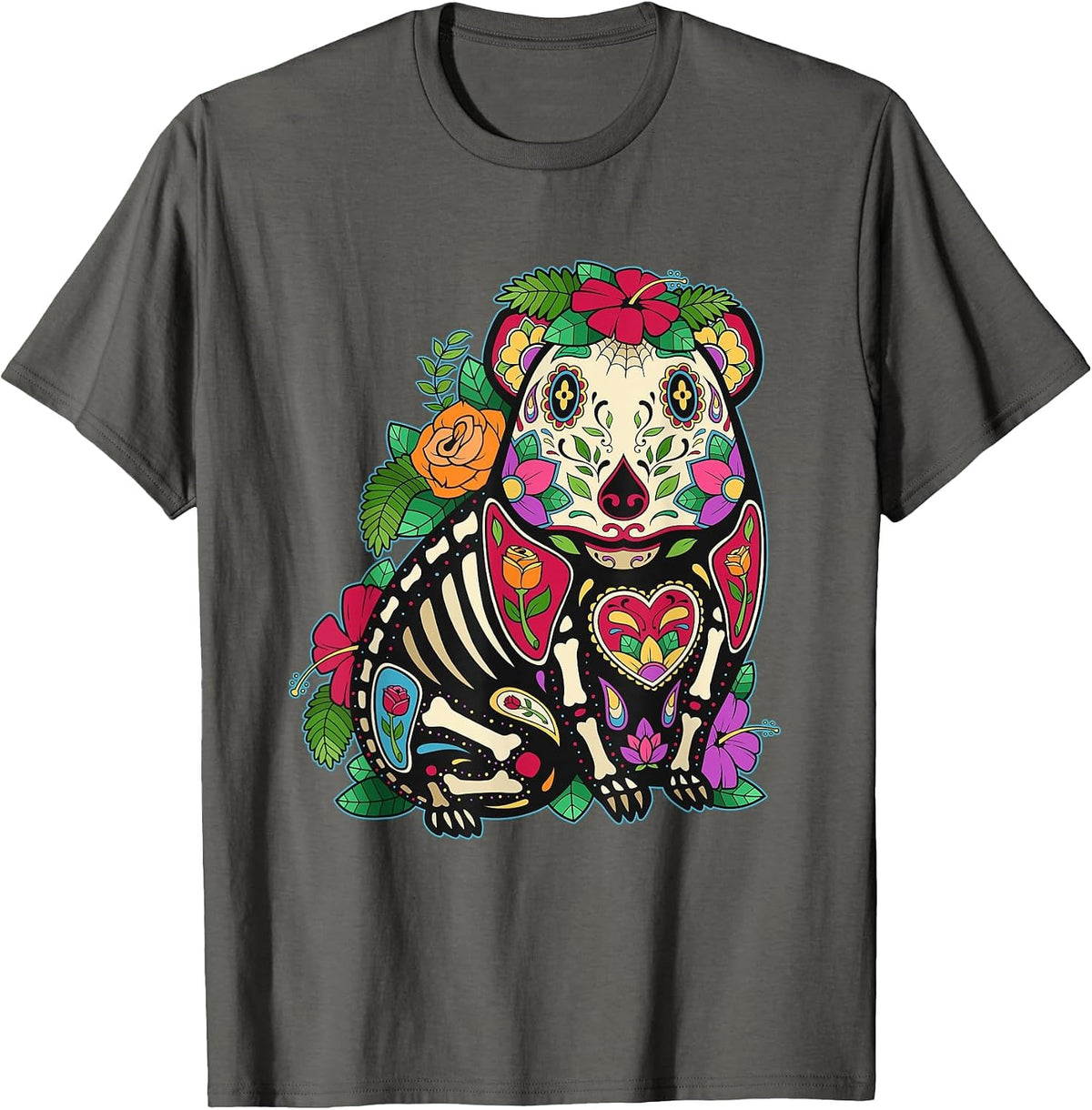 Guinea Pig Sugar Skull Calavera Mexico Dia De Los Muertos T-Shirt - Asphalt Grey