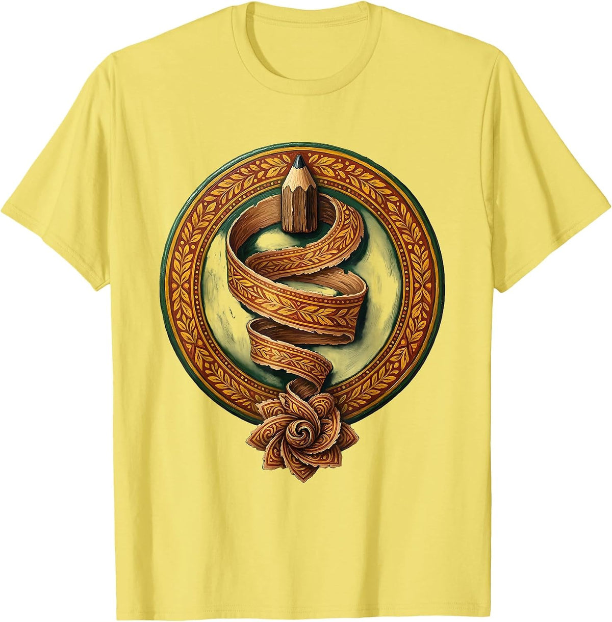Men's Teacher Pencil Sharpener Ribbon Curl Graphic Tee T-Shirt - Lemon Yellow