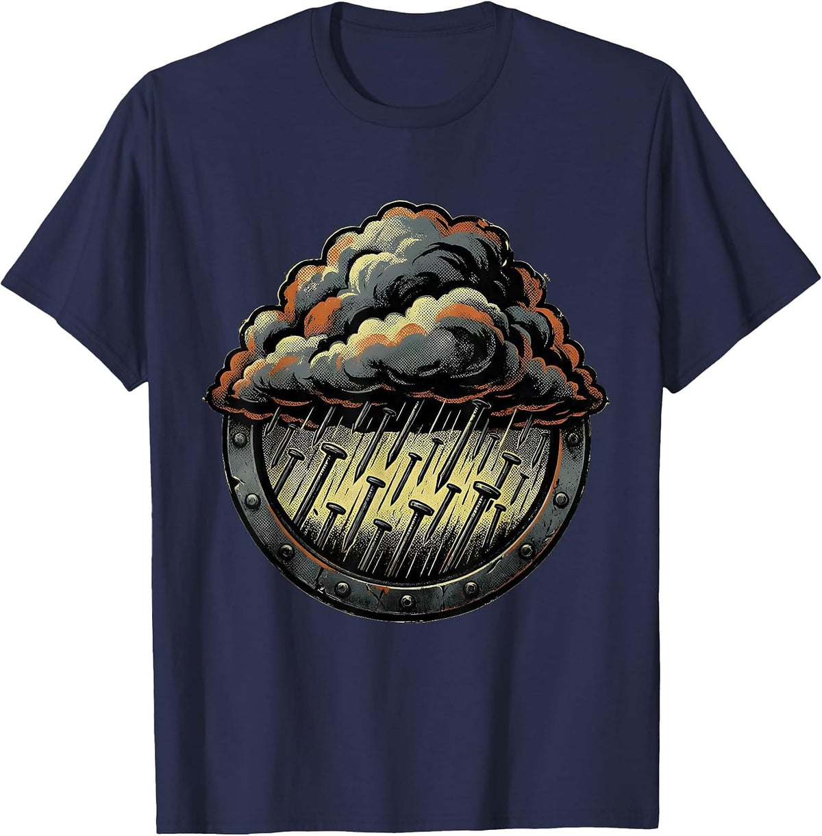 Grunge Storm Cloud Raining Nails Dark Art T-Shirt - Navy Blue