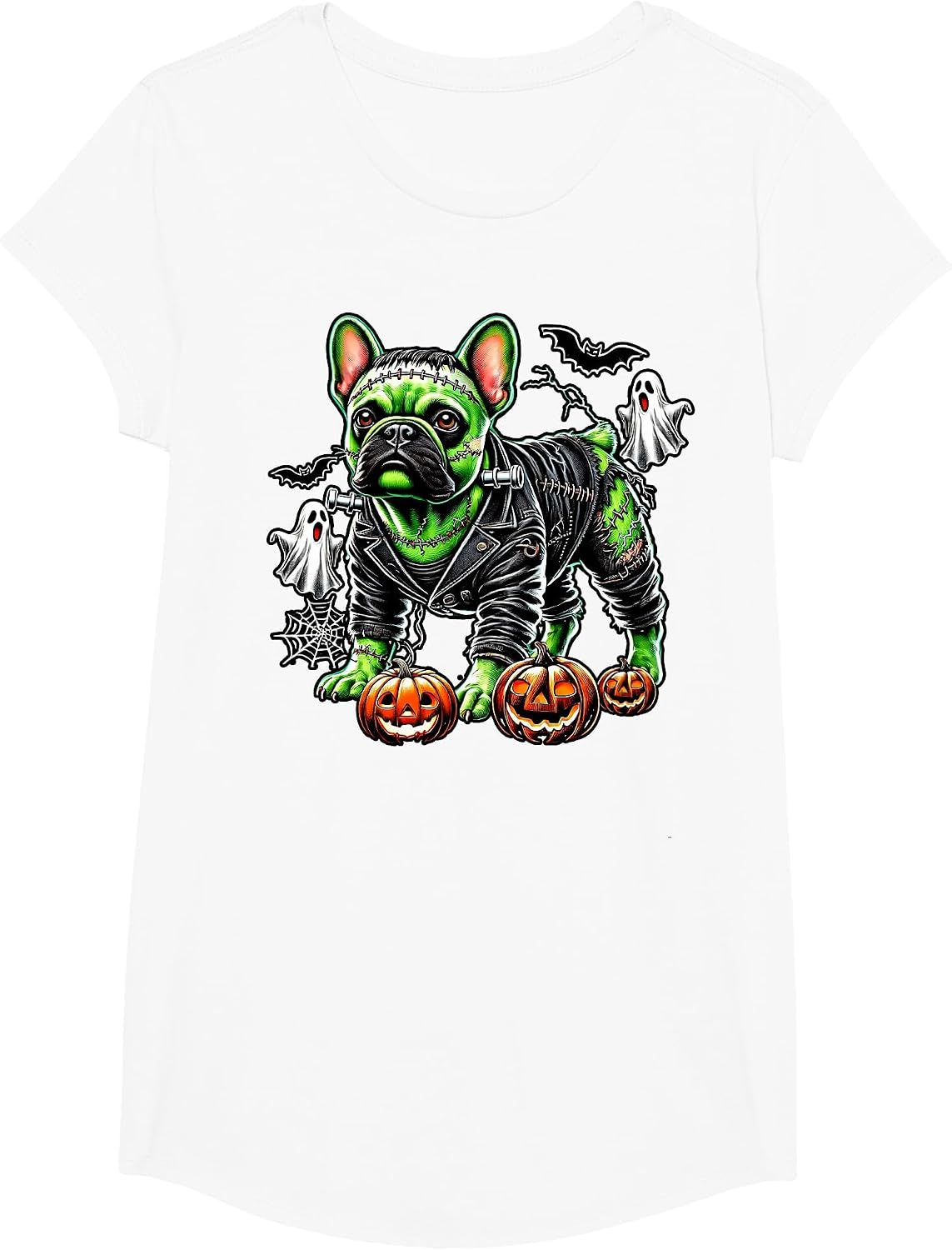 French Bulldog Frankenstein Halloween Spooky Frenchie Pup T-Shirt - Girls White