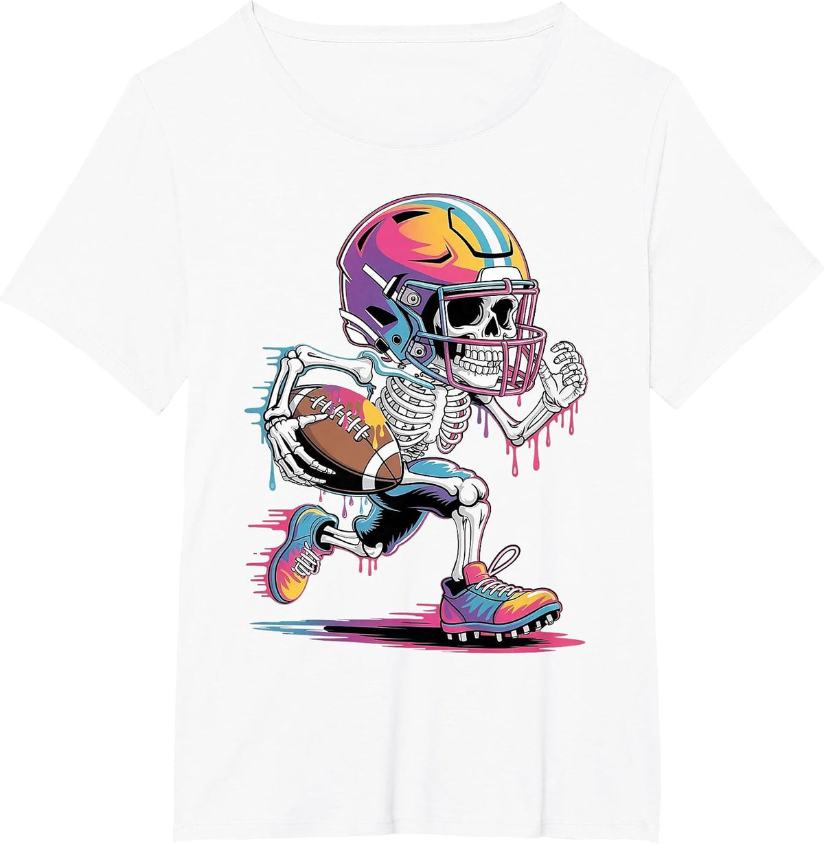 Halloween Skeleton Football Drip Dripping Boys Youth Kids T-Shirt - White