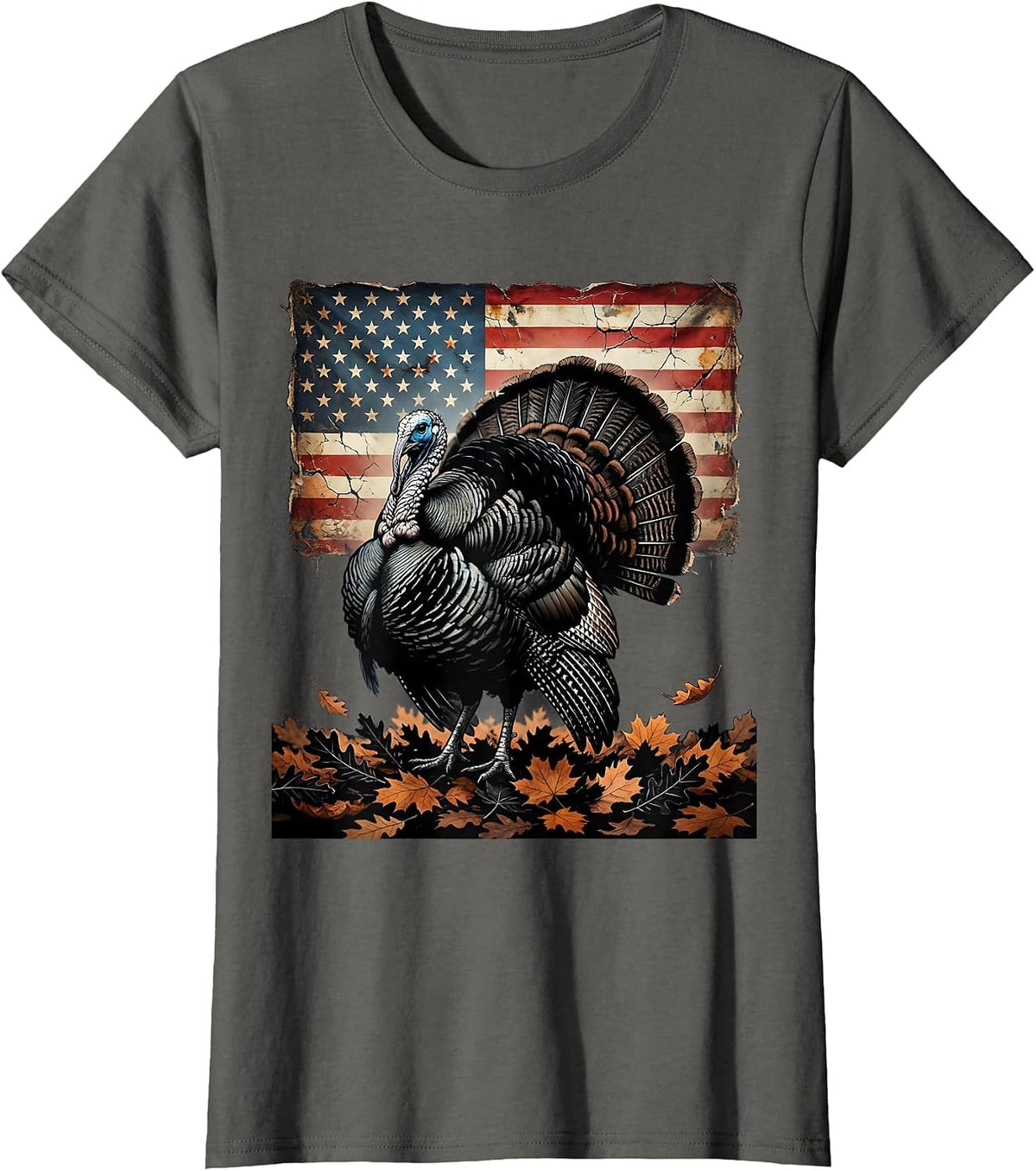 Women's Camo Turkey Strut Autumn Leaves Hunting Design T-Shirt - Asphalt Grey