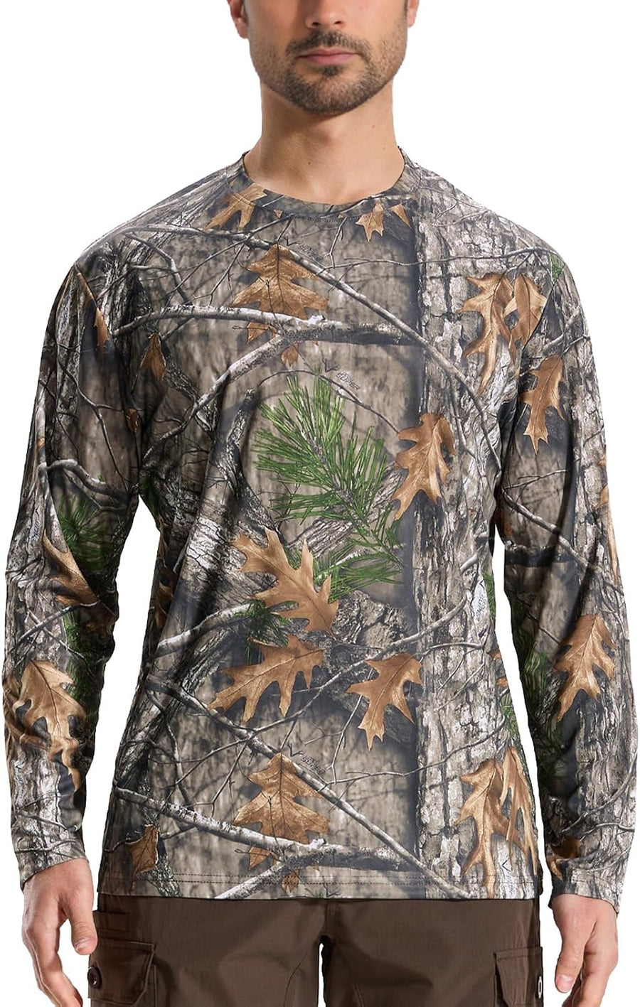 Camo Hunting Shirts for Men Long Sleeves Crewneck Quick Dry UPF 50+ Hiking Fishing Shirt - Super Tree