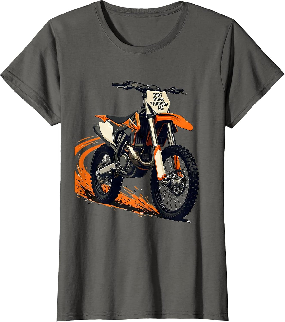 Women's Dirt Runs Through Me Rugged Motocross Bike Rider T-Shirt - Asphalt Grey