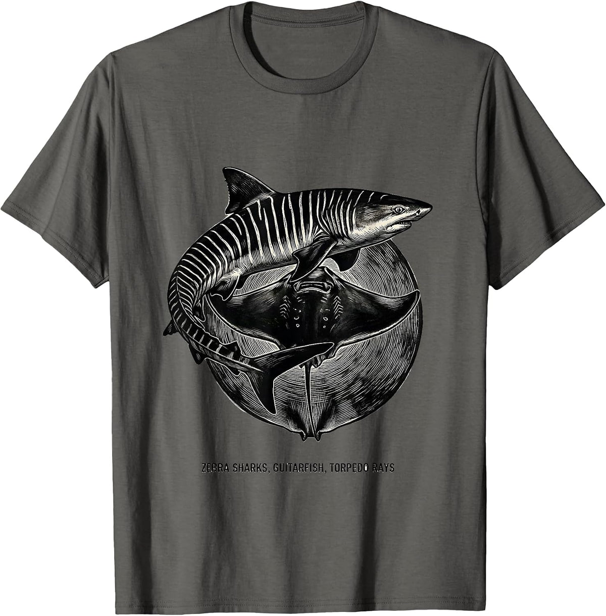 Zebra Sharks, Guitarfish, Torpedo Rays Funny Ocean Animal T-Shirt - Asphalt Grey