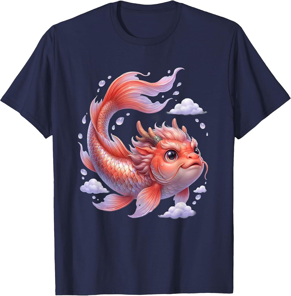 Men's Koi to Dragon Transformation Anime Art T-Shirt - Navy Blue