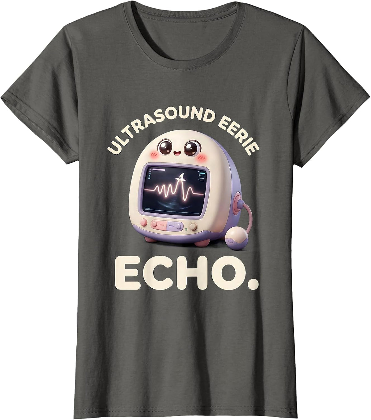 Women's Ultrasound Eerie Echo Cute Kawaii Halloween Radiology Tech T-Shirt - Asphalt Grey
