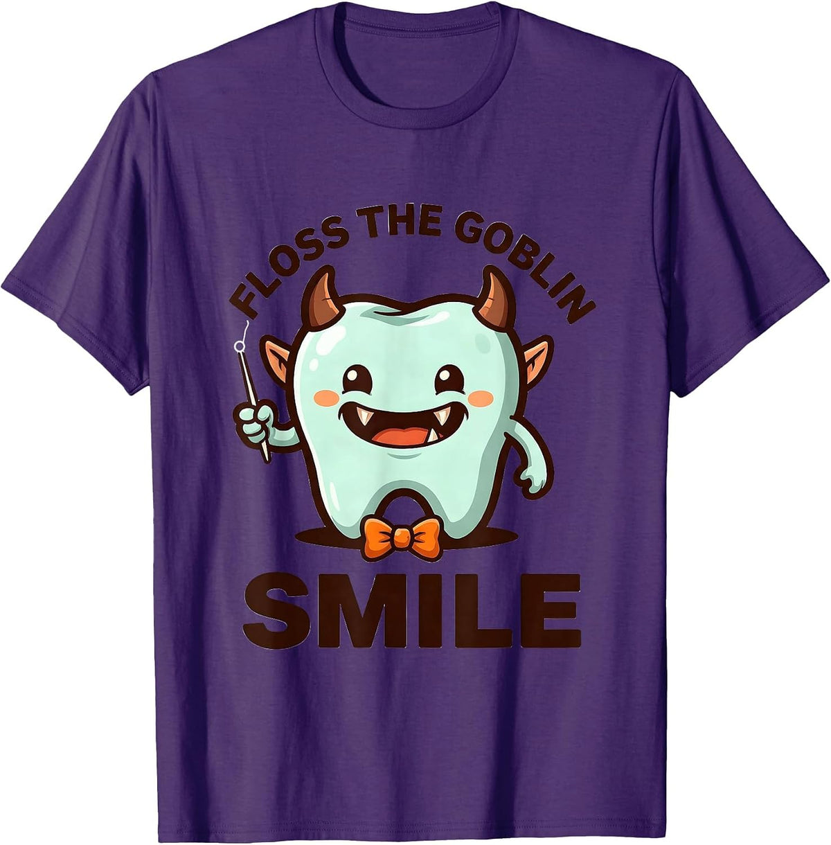 Floss the Goblin Smile Cute Kawaii Halloween Dentist Dental T-Shirt - Purple