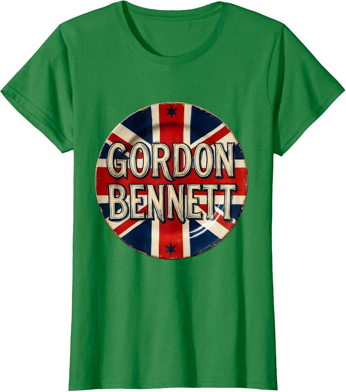 Women's Gordon Bennett Sign Painter Union Jack UK Souvenir Gift T-Shirt - Kelly Green