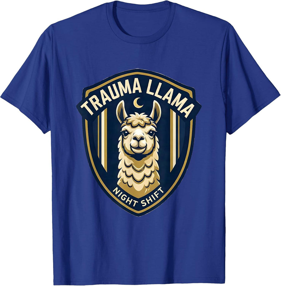 Trauma Llama Night Shift Funny EMS Paramedic Humor T-Shirt - Royal Blue