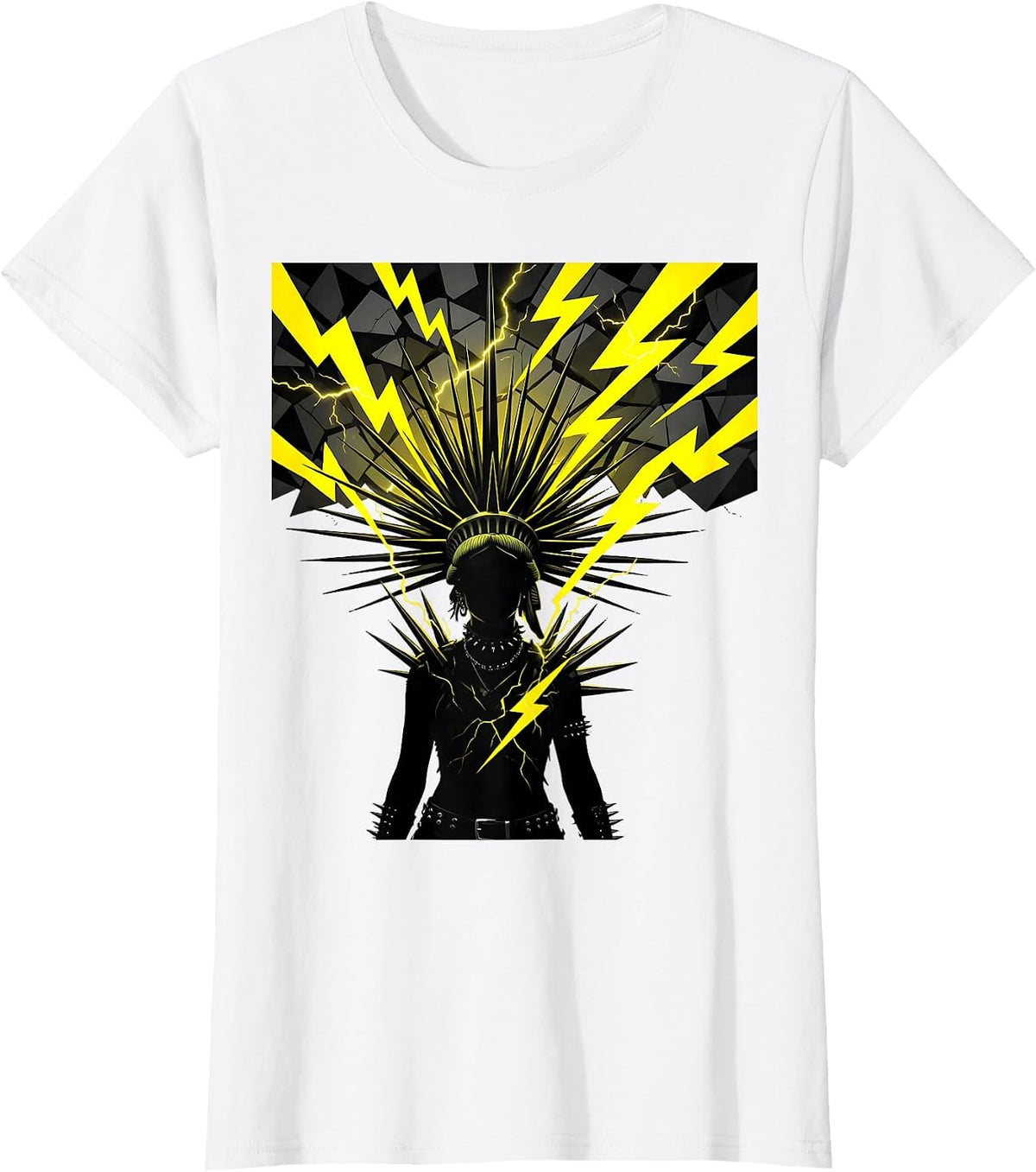 Punk Lightning Silhouette Liberty Spikes Design T-Shirt - White