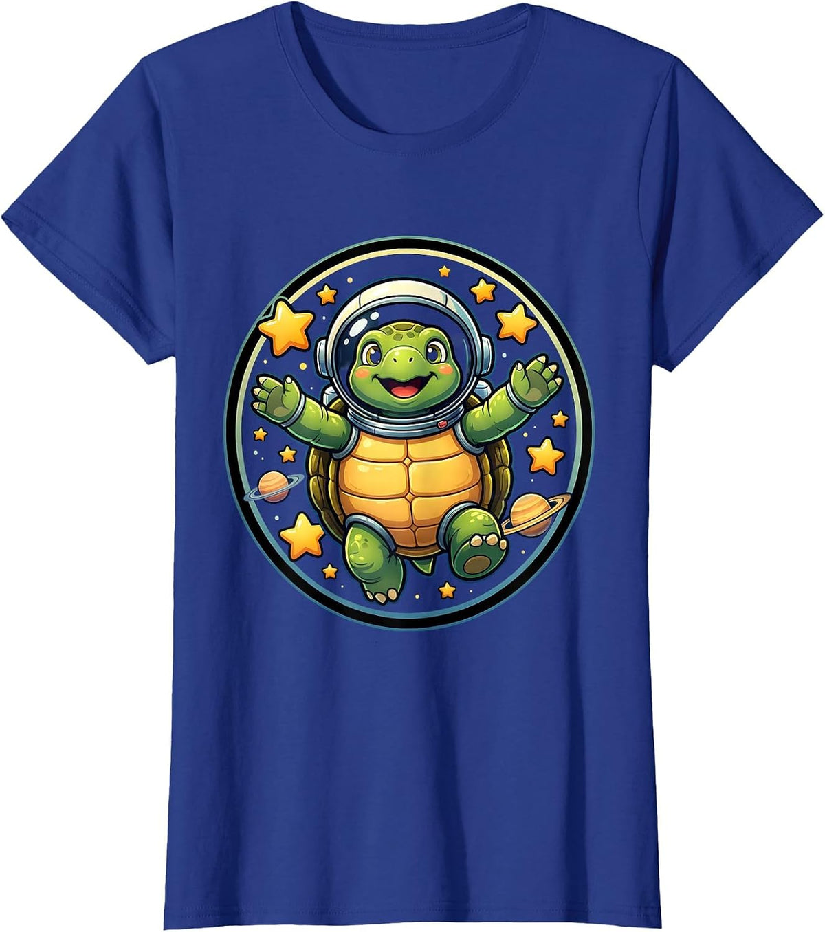 Women's Turtle Astronaut Floating in Outer Space T-Shirt - Royal Blue
