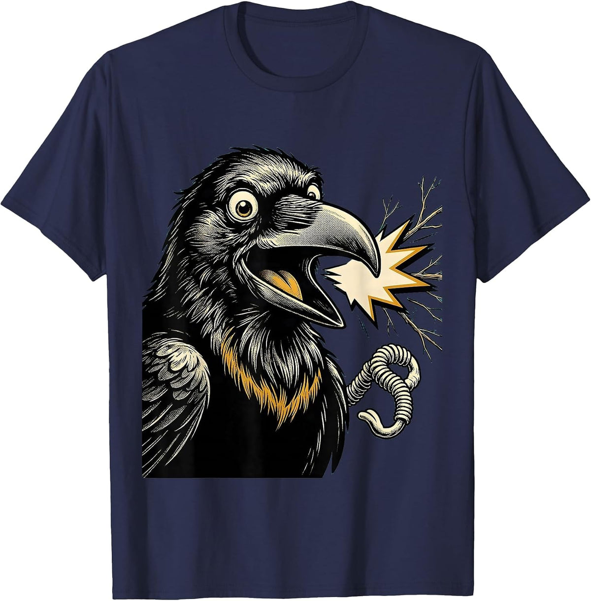 Men's Oversized Crow Retro Cartoon Bird Lover Dark Humor T-Shirt - Navy Blue