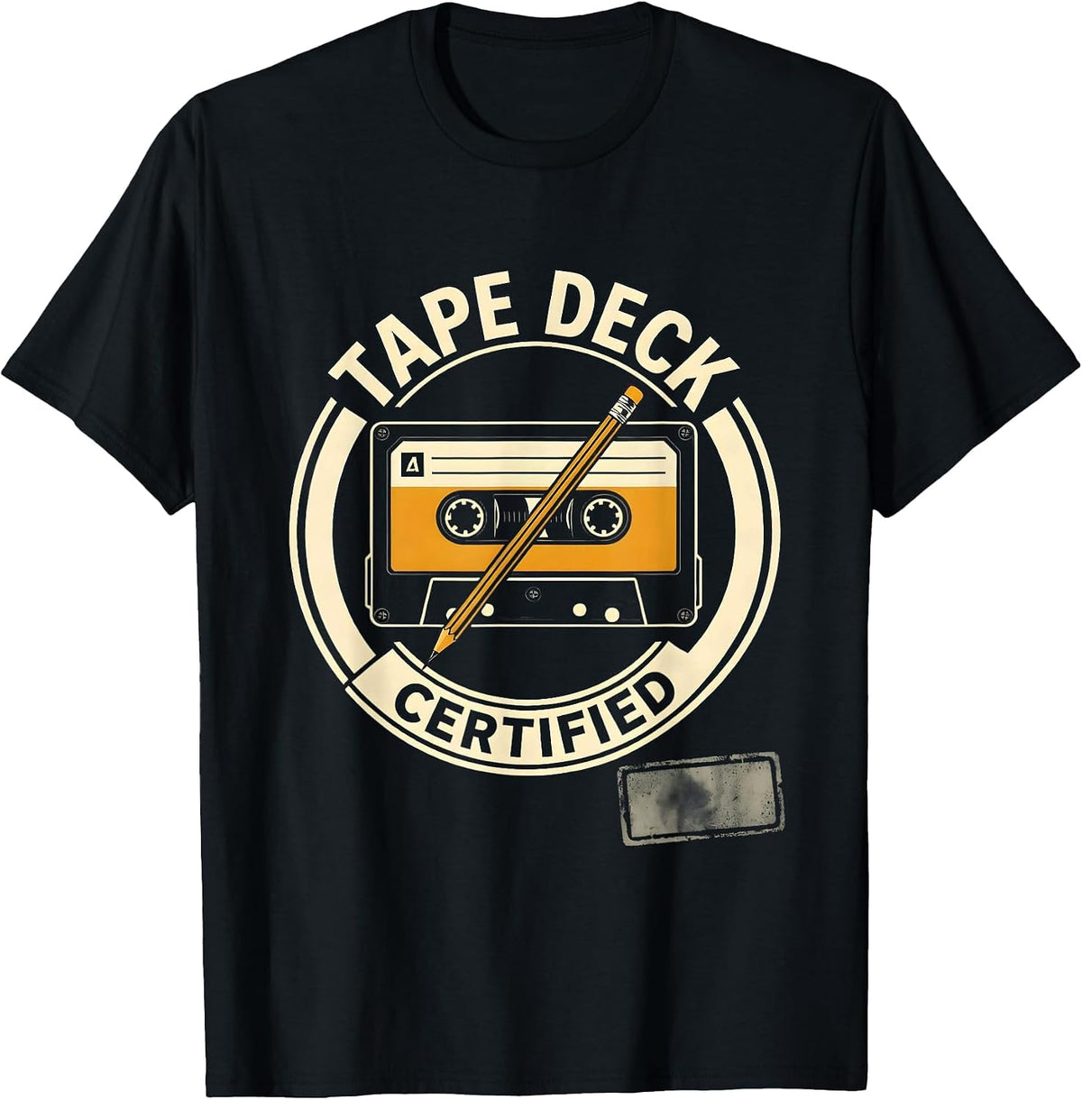 Men's Tape Deck Certified Vintage Stencil Graphic Hip Hop Rap T-Shirt - Black