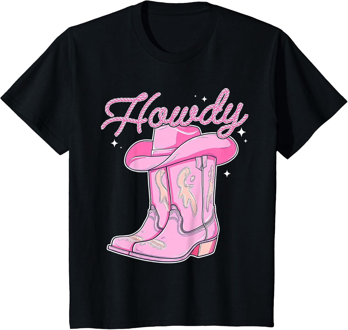 Cute Howdy Pink Cowgirl Boot Hat Western Rodeo Women Girl T-Shirt - Black