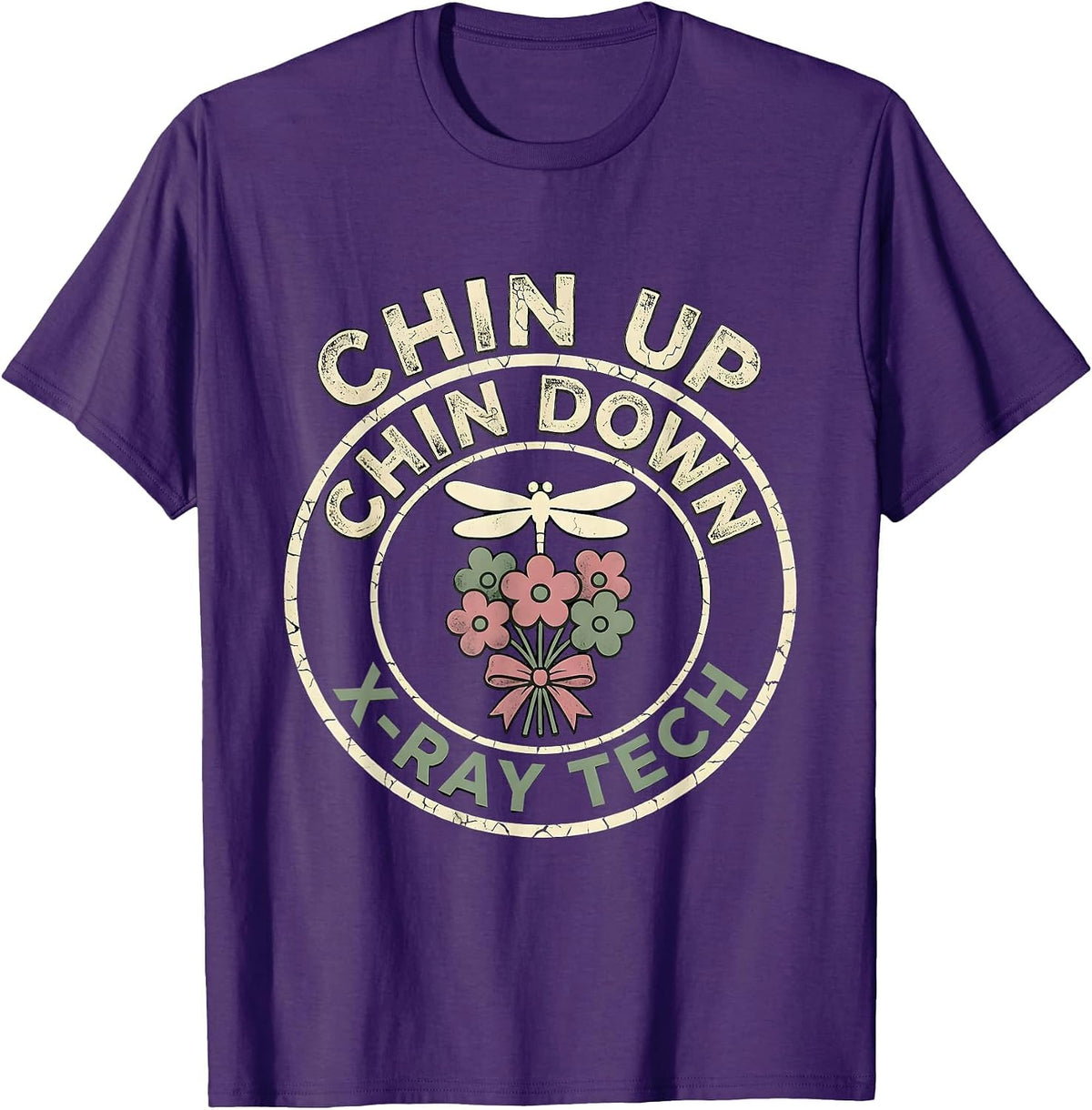 Chin Up Chin Down X-Ray Tech Floral Boho Radiology T-Shirt - Purple