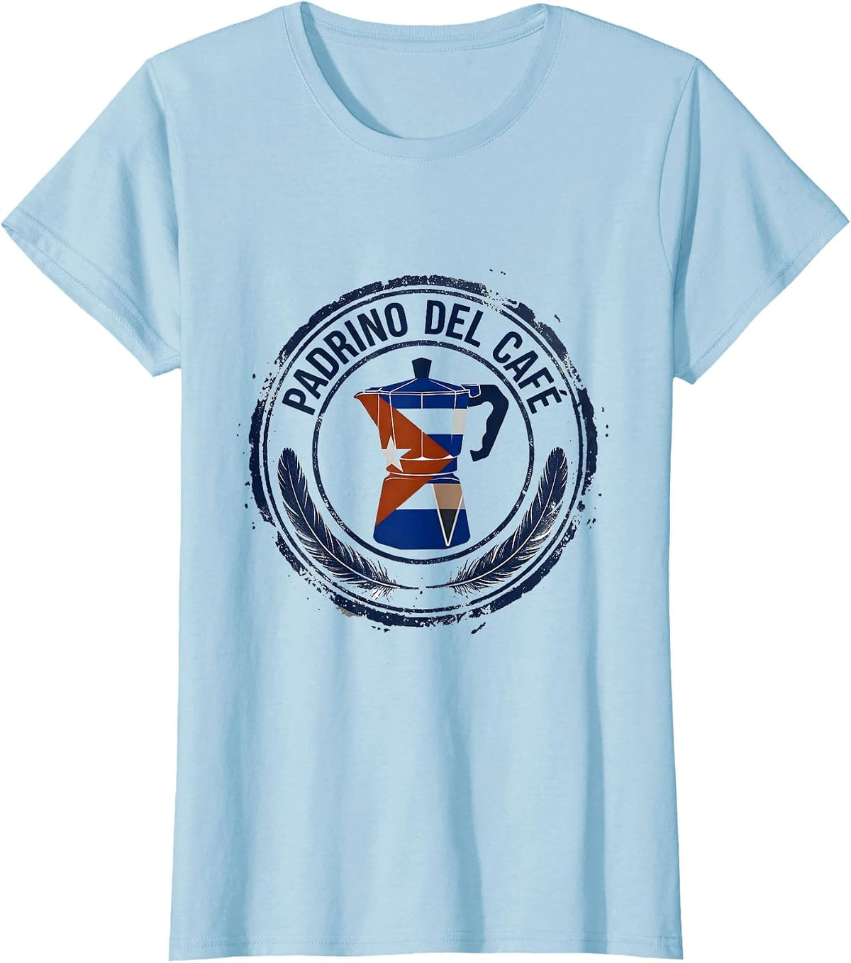 Women's Padrino Del Café Rubber Stamp Cuban Heritage Family Humor T-Shirt - Baby Blue