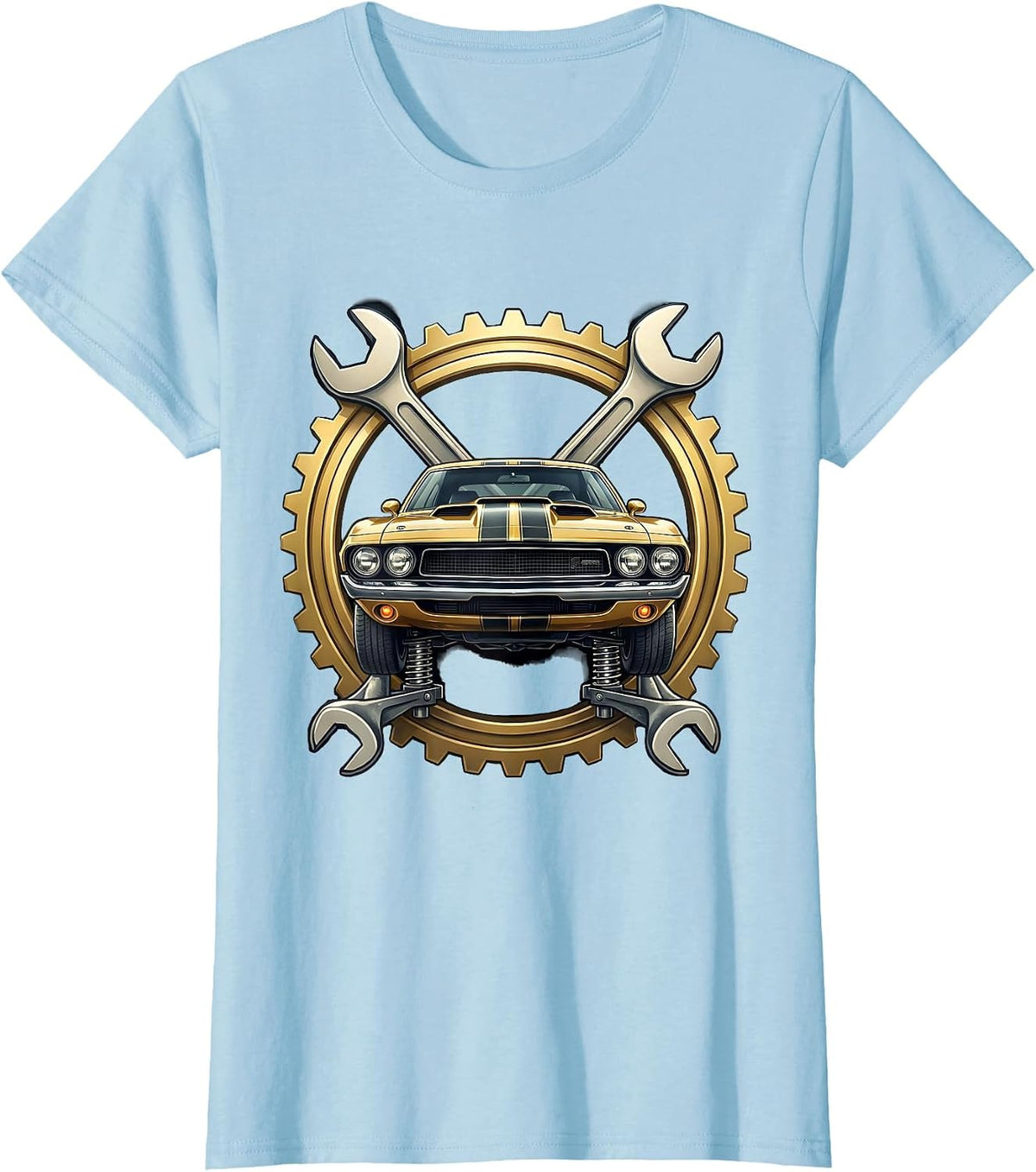 Classic Muscle Car on Jack Stands Mechanic Graphic T-Shirt - Baby Blue