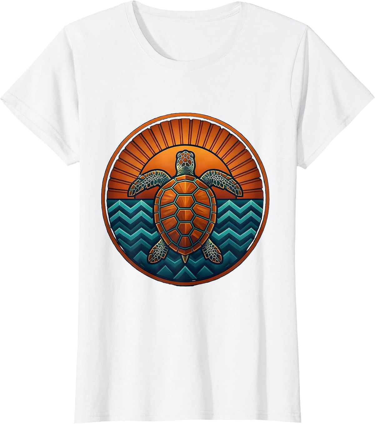 Women's Turtle Floating on Calm Ocean at Sunset T-Shirt - White
