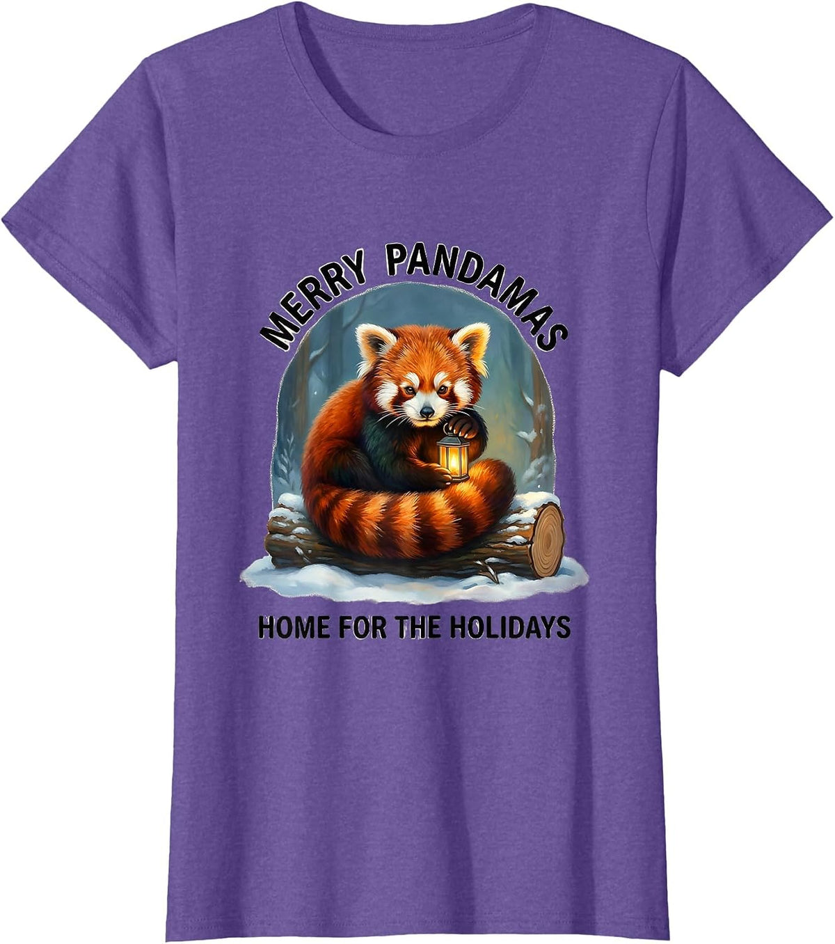 Merry Pandamas, Home For The Holidays Cute Red Panda Lover T-Shirt - Purple Heather