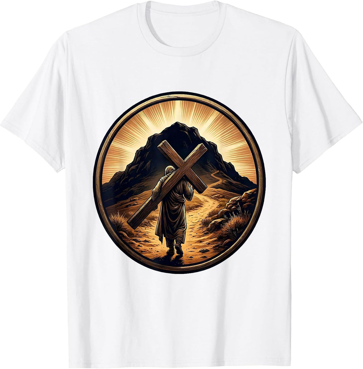 Men's Jesus Carrying Cross to Hilltop Graphic T-Shirt - White