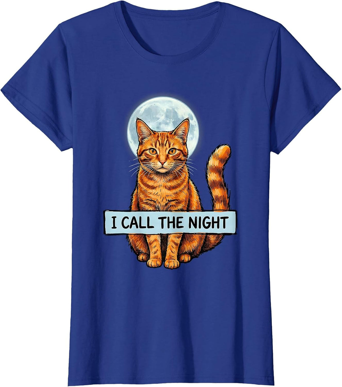 Women's I Call The Night Mystical Orange Tabby Cat Warrior Clan Fan T-Shirt - Royal Blue