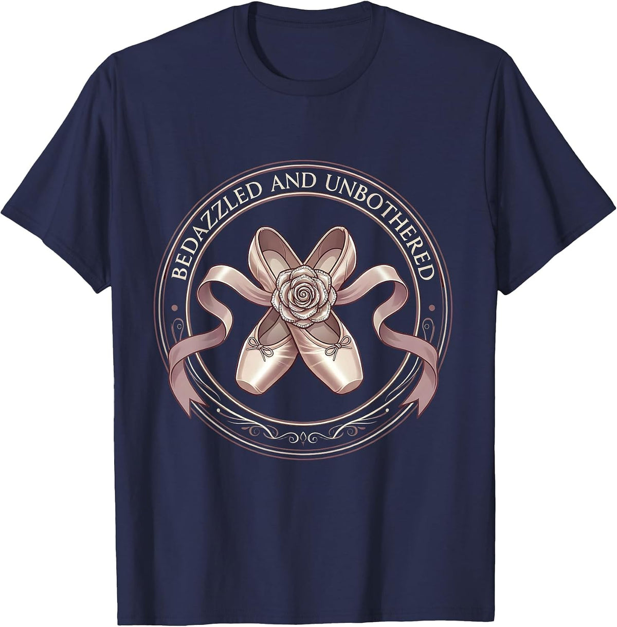 Bedazzled and Unbothered Showgirl Design T-Shirt - Navy Blue