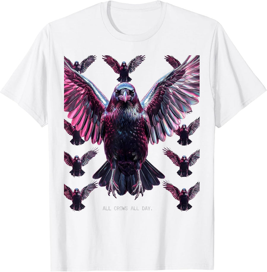 Men's All Crows All Day Crow Lover Design T-Shirt - White