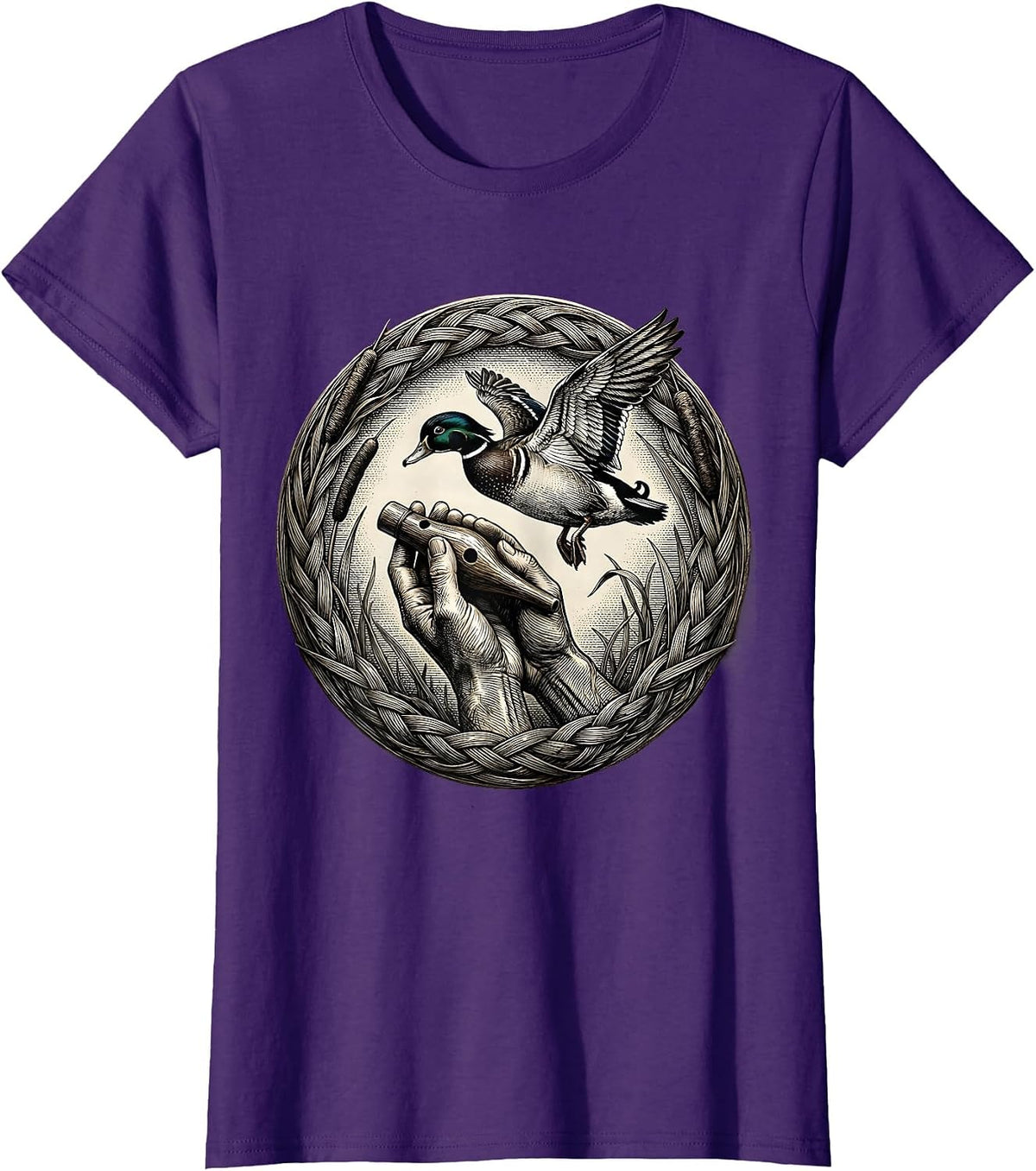 Women's Duck Caller Weathered Lips Hunting Illustration T-Shirt - Purple
