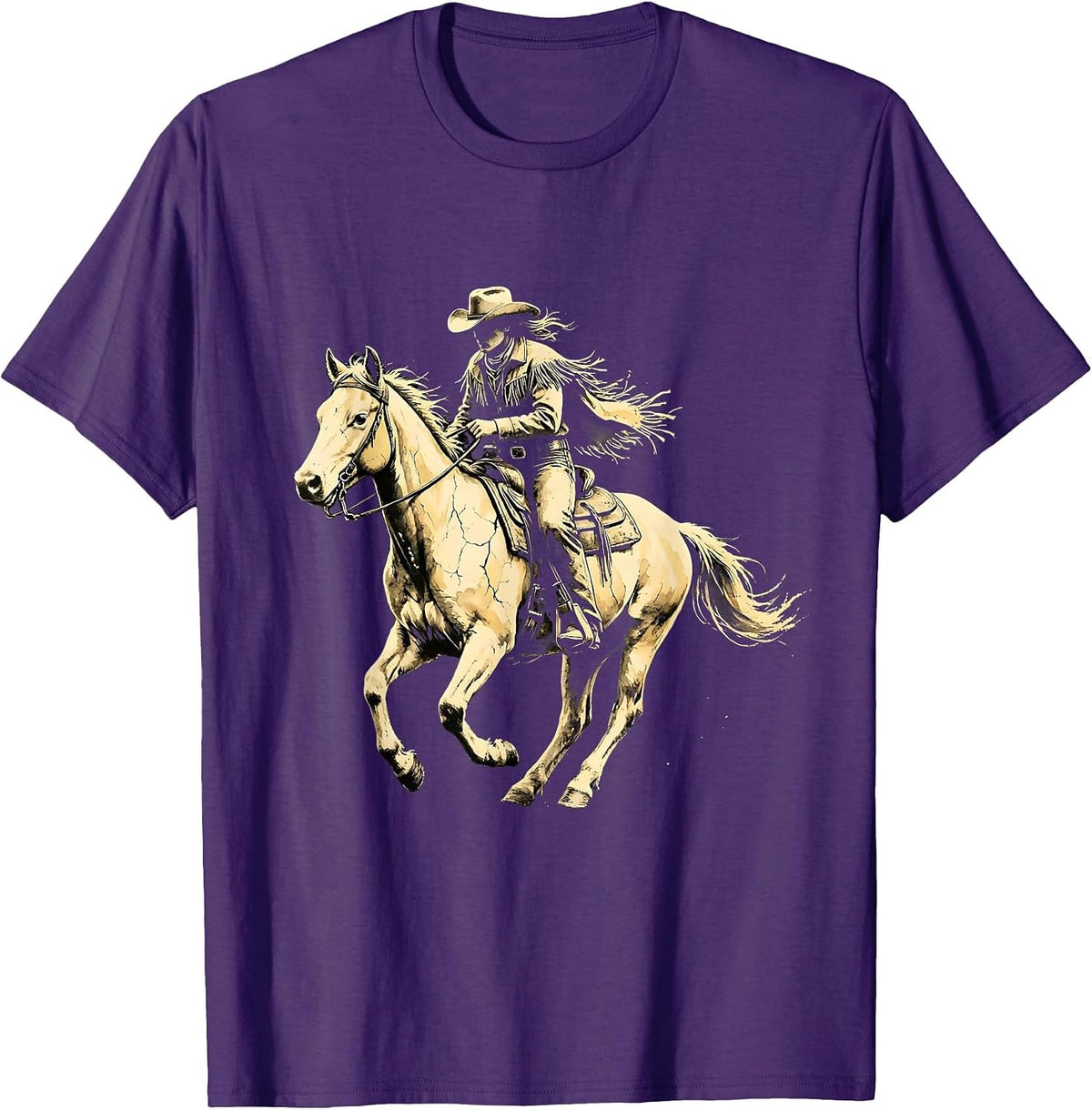 Cowgirl Silhouette Desert Sunset Rodeo Design T-Shirt - Purple
