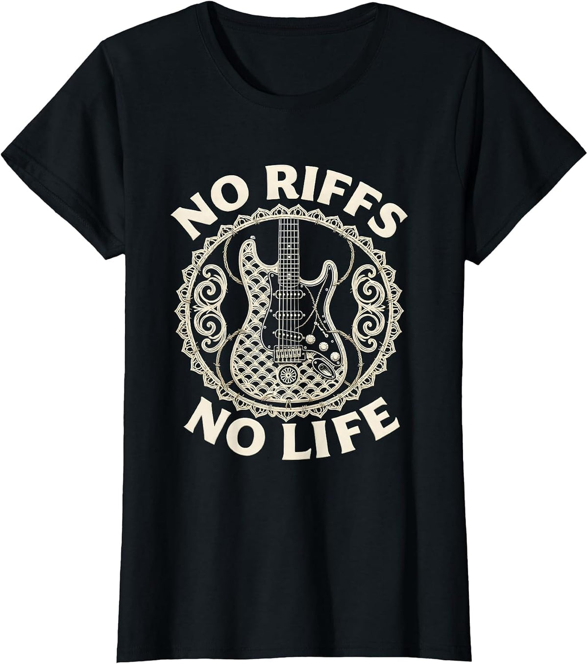 Women's No Riffs No Life Metal Guitar Music Design T-Shirt - Black