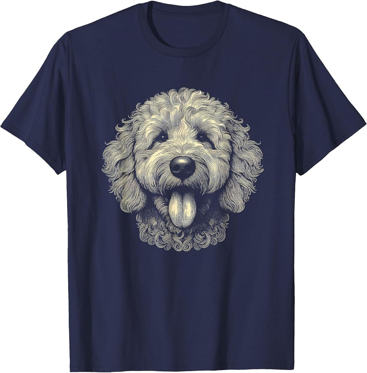 Goldendoodle Dog Face Art Design for Men and Women T-Shirt - Navy Blue