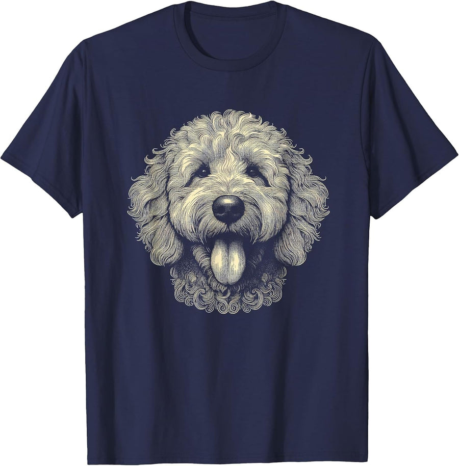 Goldendoodle Dog Face Art Design for Men and Women T-Shirt - Navy Blue