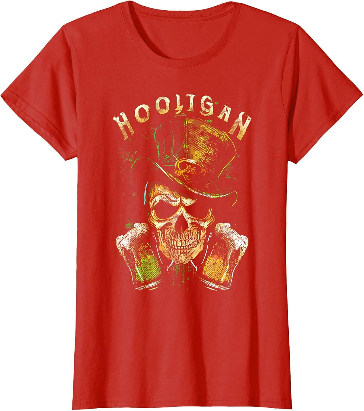 Hooligan Skull Beer Irish T-Shirt - Red