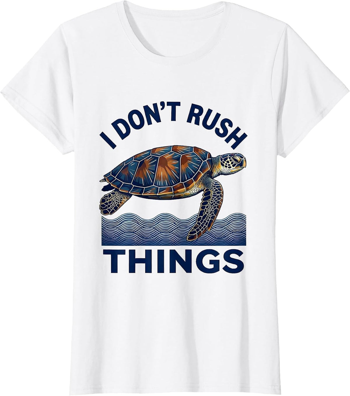 Women's I Don't Rush Things Ukiyo-e Sea Turtle Lover Animal Humor T-Shirt - White