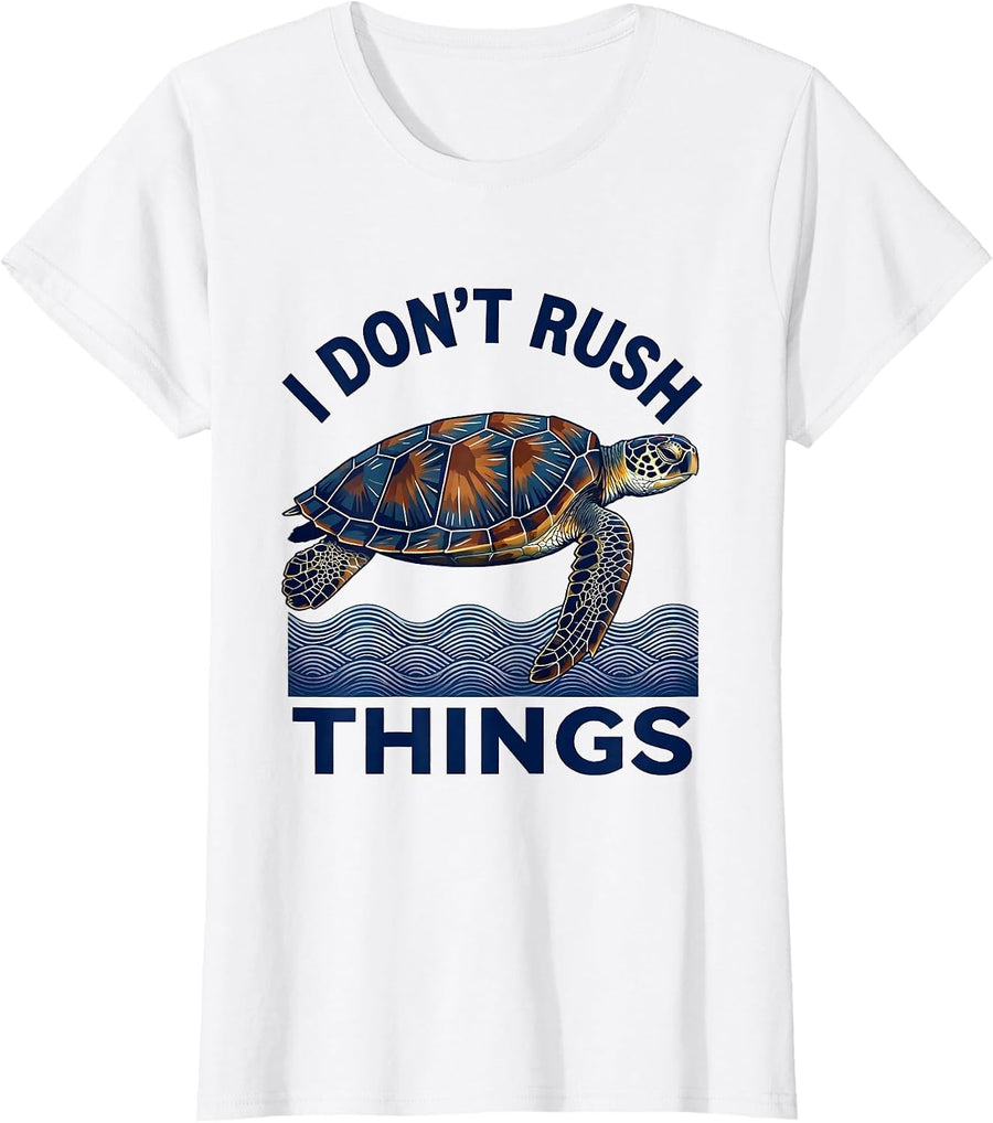 Women's I Don't Rush Things Ukiyo-e Sea Turtle Lover Animal Humor T-Shirt - White