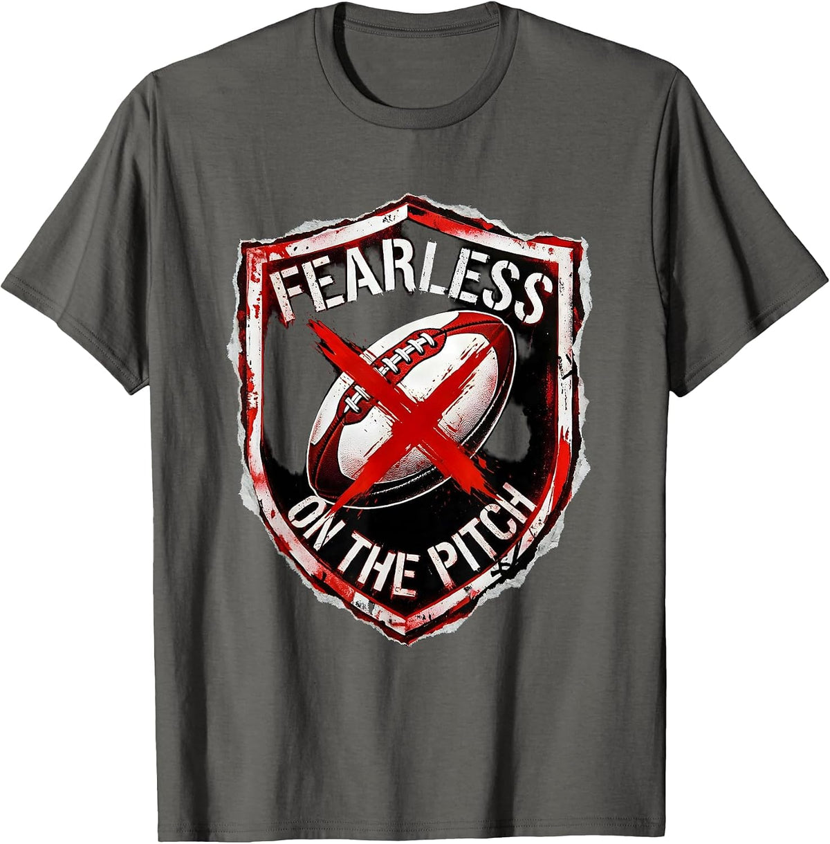 Fearless on the Pitch Rugby Graphic Design T-Shirt - Asphalt Grey