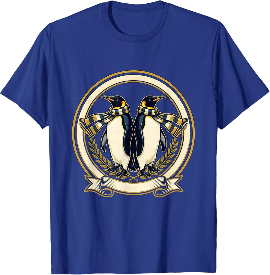 Twin Penguins Matching Scarves Twin Day Design T-Shirt - Royal Blue