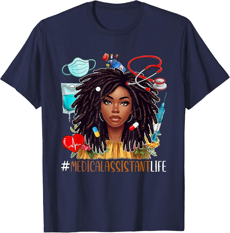 Medical Assistant Costume Afro Woman Proud Black History T-Shirt - Navy Blue